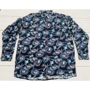 Bogari Men's Silk Shirt Long Sleeve Shirt Abstract Pattern Size XL